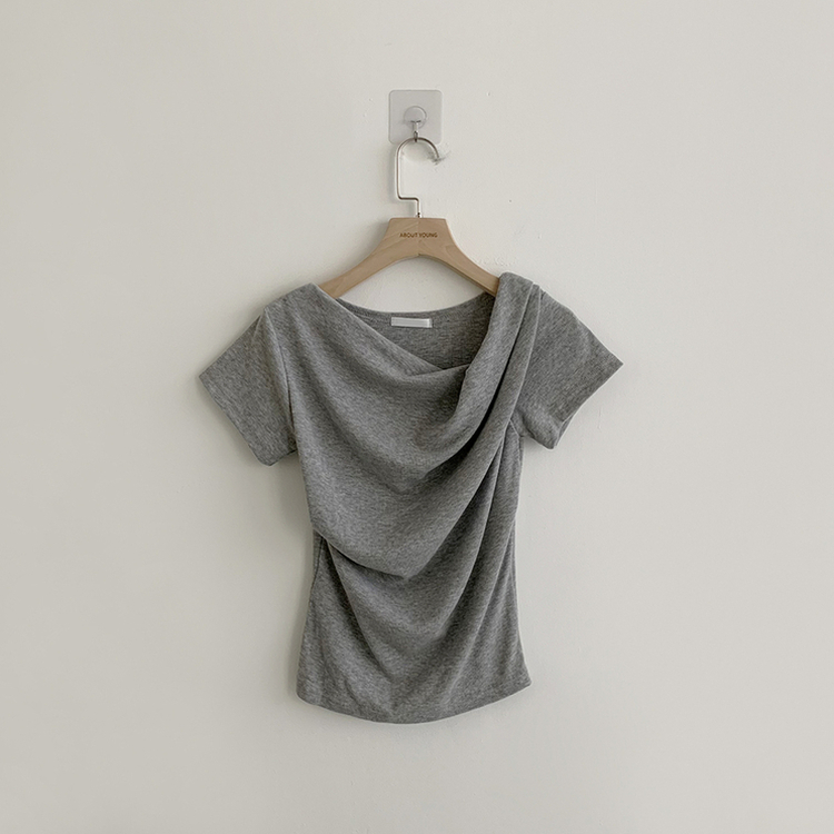 드레이프 봄 여름 꼬임 반팔 티셔츠 언발란스 슬림핏 레이어드 블라우스 하객룩 상의 결혼식 코디 반팔티 4color