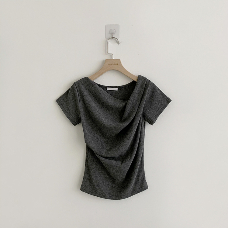 드레이프 봄 여름 꼬임 반팔 티셔츠 언발란스 슬림핏 레이어드 블라우스 하객룩 상의 결혼식 코디 반팔티 4color