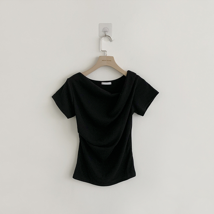 드레이프 봄 여름 꼬임 반팔 티셔츠 언발란스 슬림핏 레이어드 블라우스 하객룩 상의 결혼식 코디 반팔티 4color