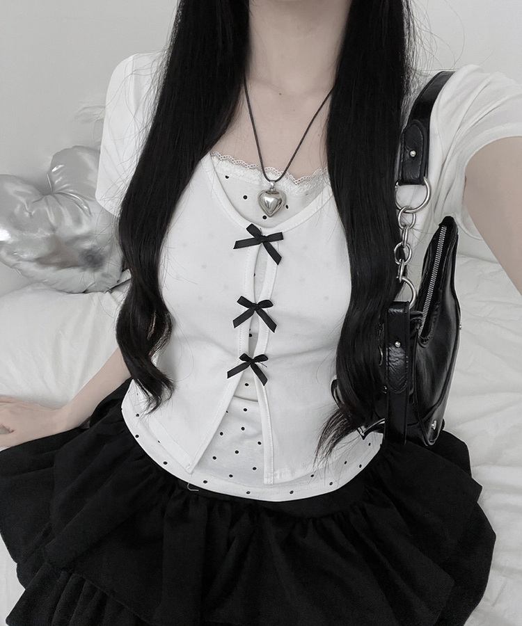 블랙리본도트레이스레이어드반팔 아이