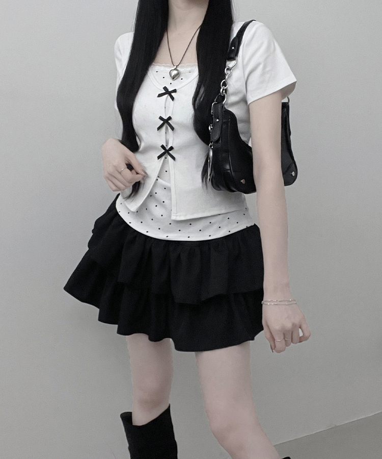 블랙리본도트레이스레이어드반팔 아이