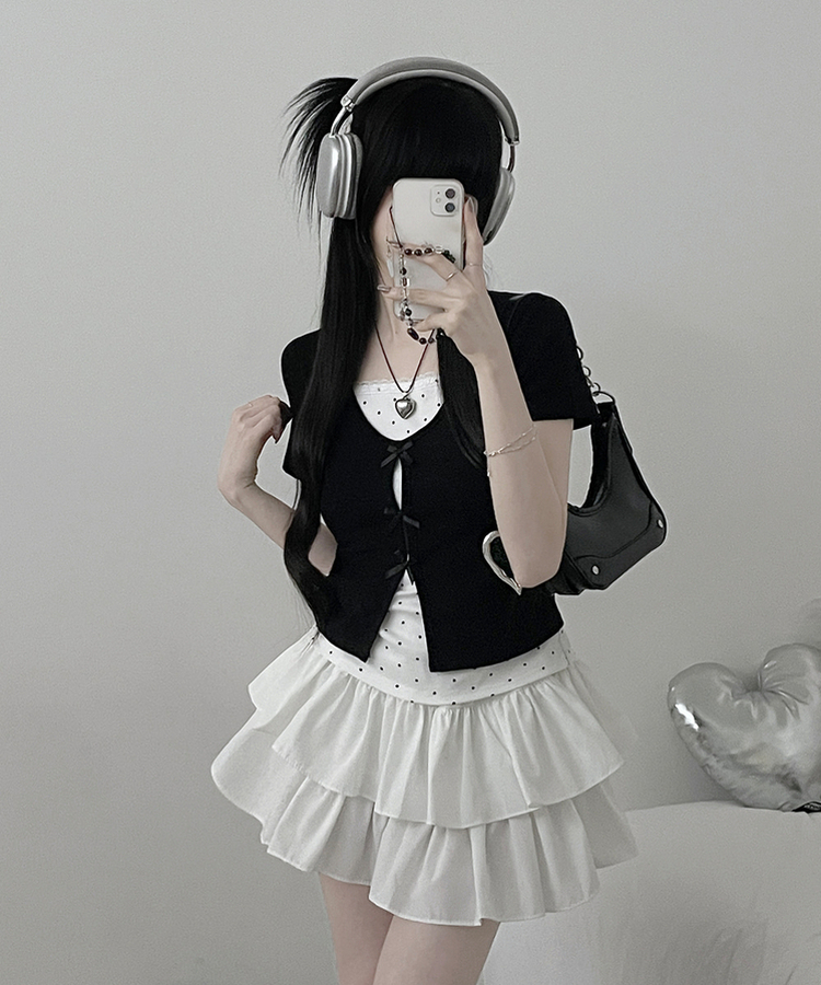 블랙리본도트레이스레이어드반팔 검정