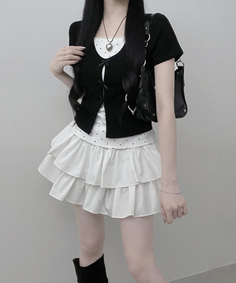 블랙리본도트레이스레이어드반팔 검정