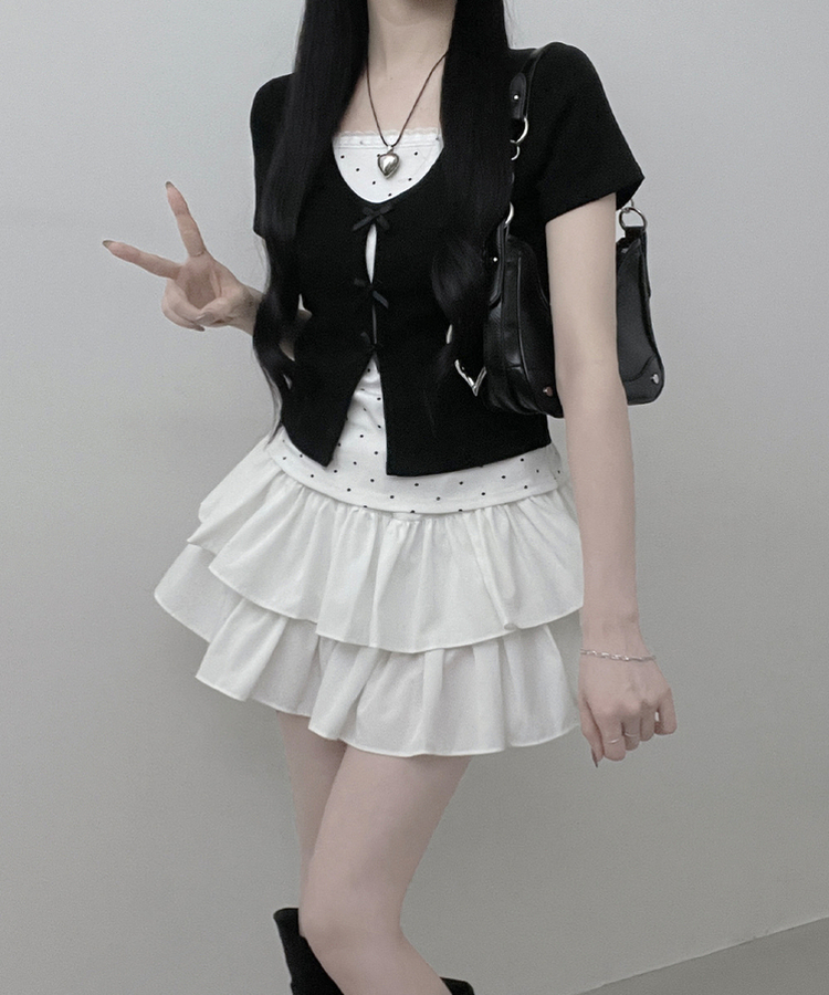 블랙리본도트레이스레이어드반팔 검정