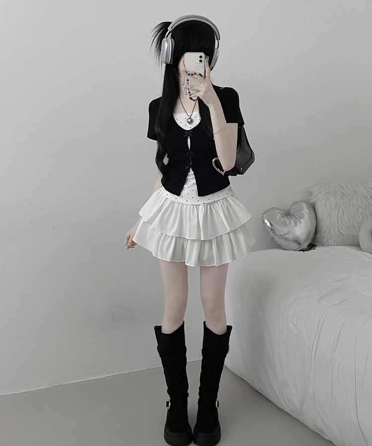 블랙리본도트레이스레이어드반팔 검정