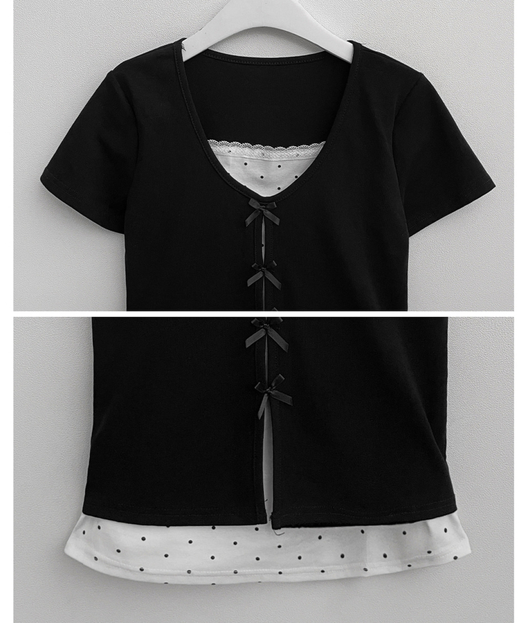 블랙리본도트레이스레이어드반팔