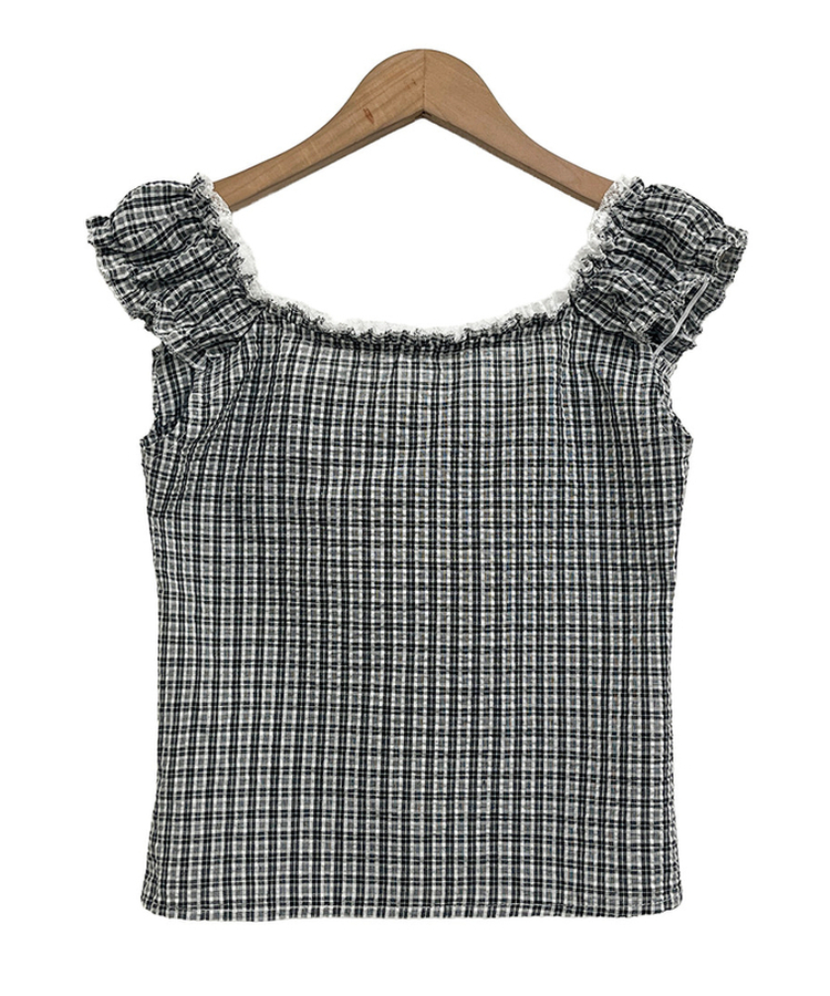 【SET】チェックフリルブラウス ホルターネックキャミソール