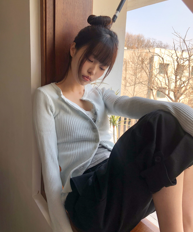 ボタンリブラウンドカーディガン(10color) SKY MINT