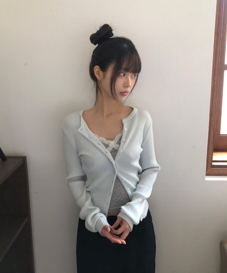 ボタンリブラウンドカーディガン(10color) SKY MINT