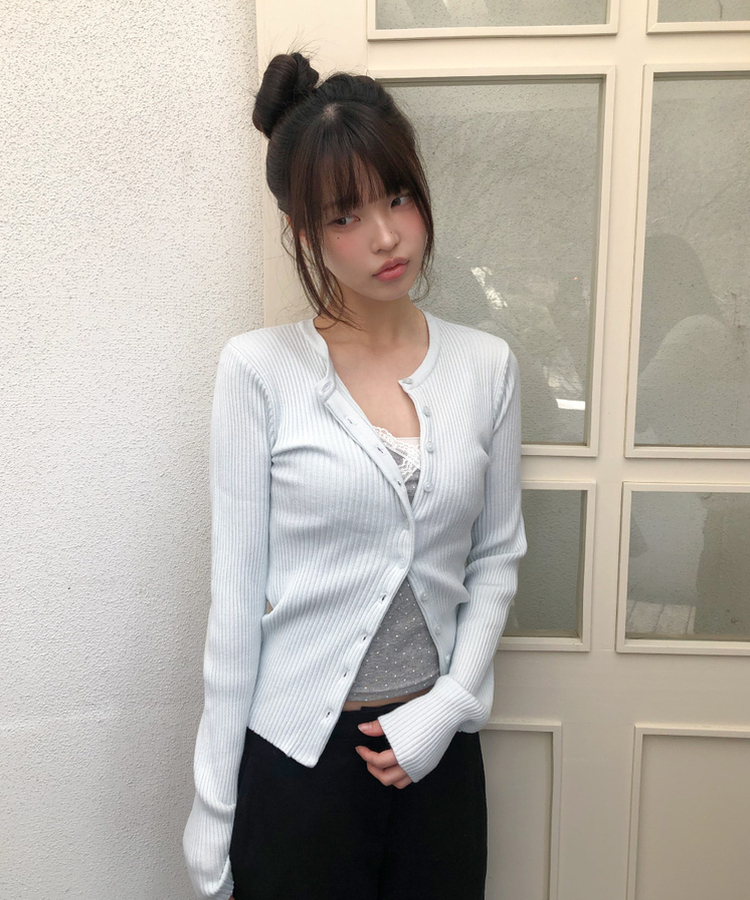 ボタンリブラウンドカーディガン(10color) SKY MINT