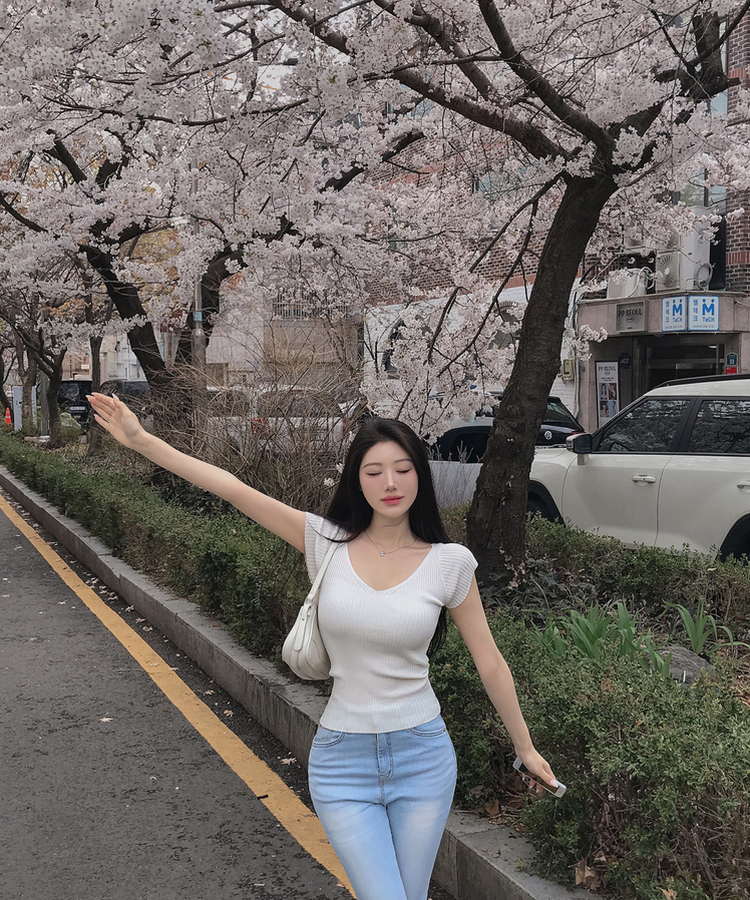 縦リブ半袖Tシャツ(5color) IVORY