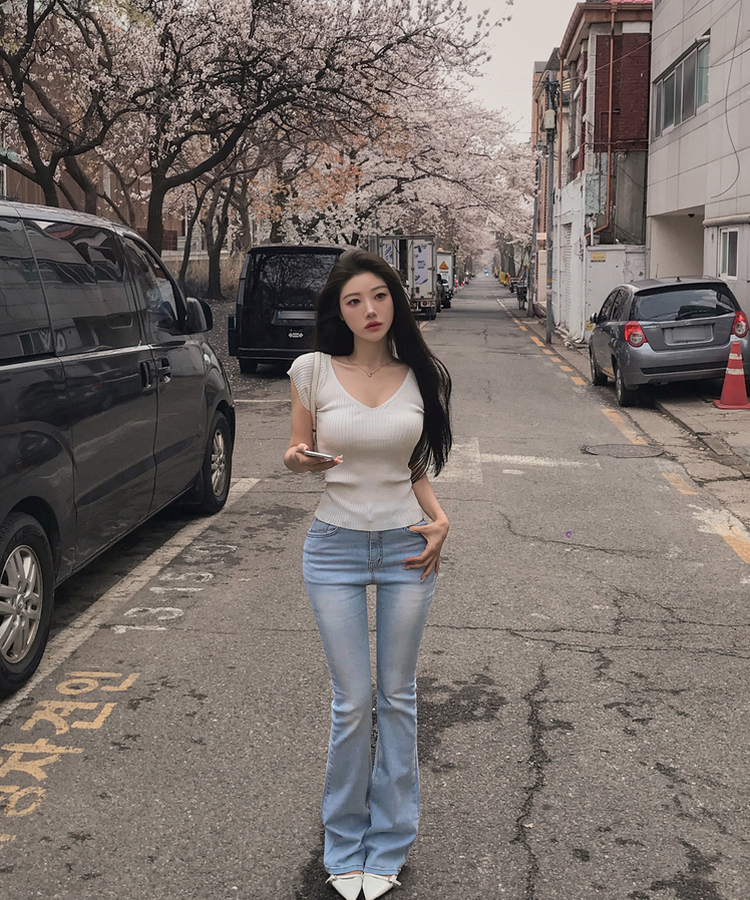 縦リブ半袖Tシャツ(5color) IVORY