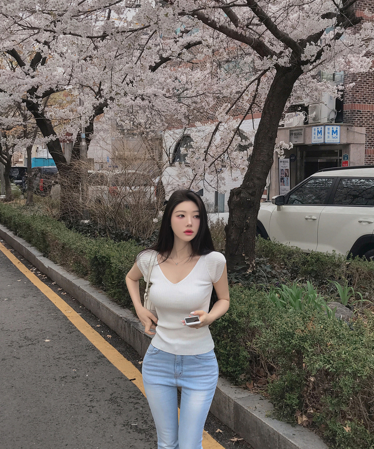 縦リブ半袖Tシャツ(5color) IVORY