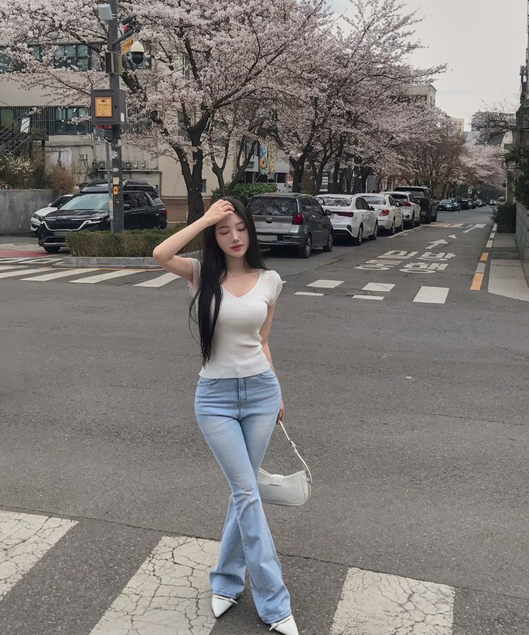 縦リブ半袖Tシャツ(5color) IVORY