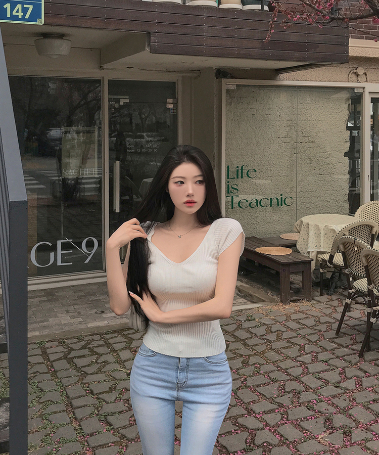 縦リブ半袖Tシャツ(5color) IVORY