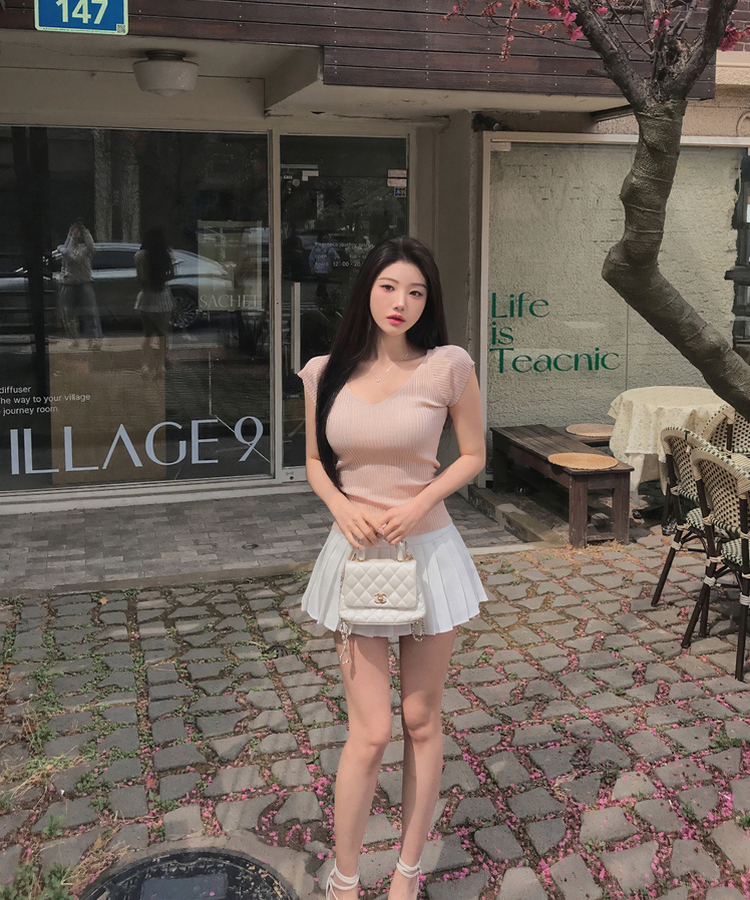 縦リブ半袖Tシャツ(5color) PINK