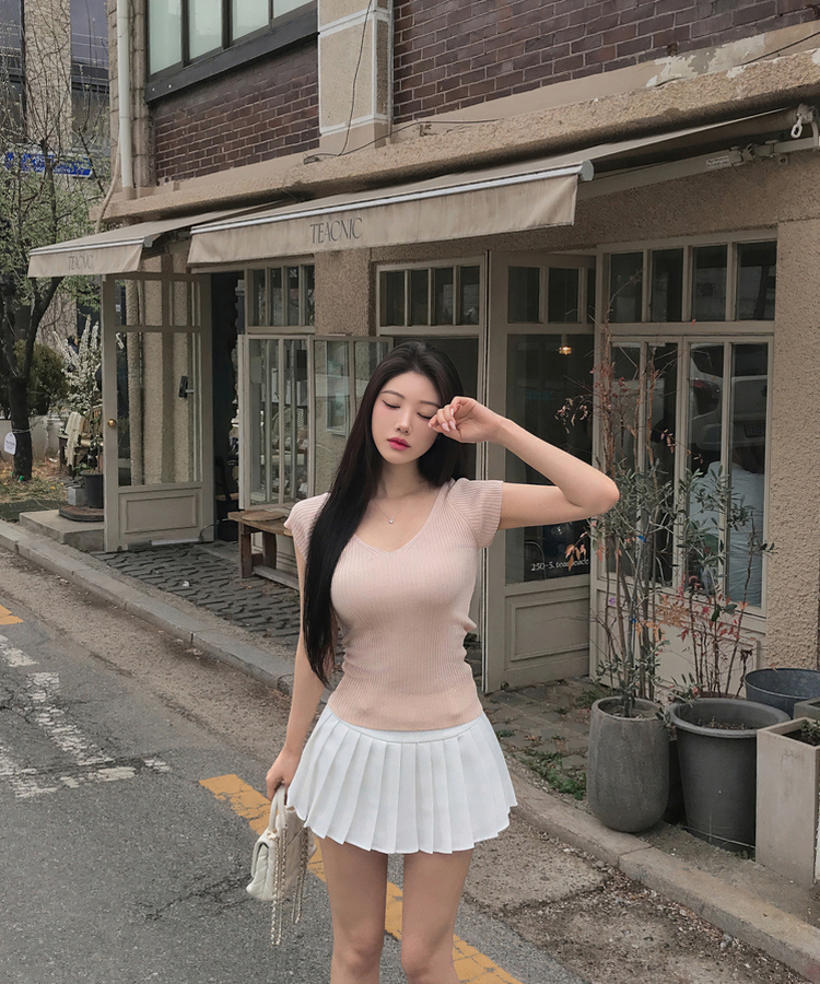 縦リブ半袖Tシャツ(5color) PINK