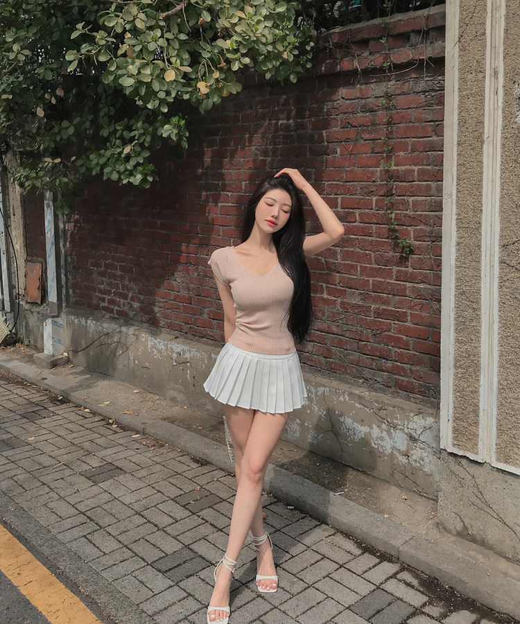 縦リブ半袖Tシャツ(5color) PINK