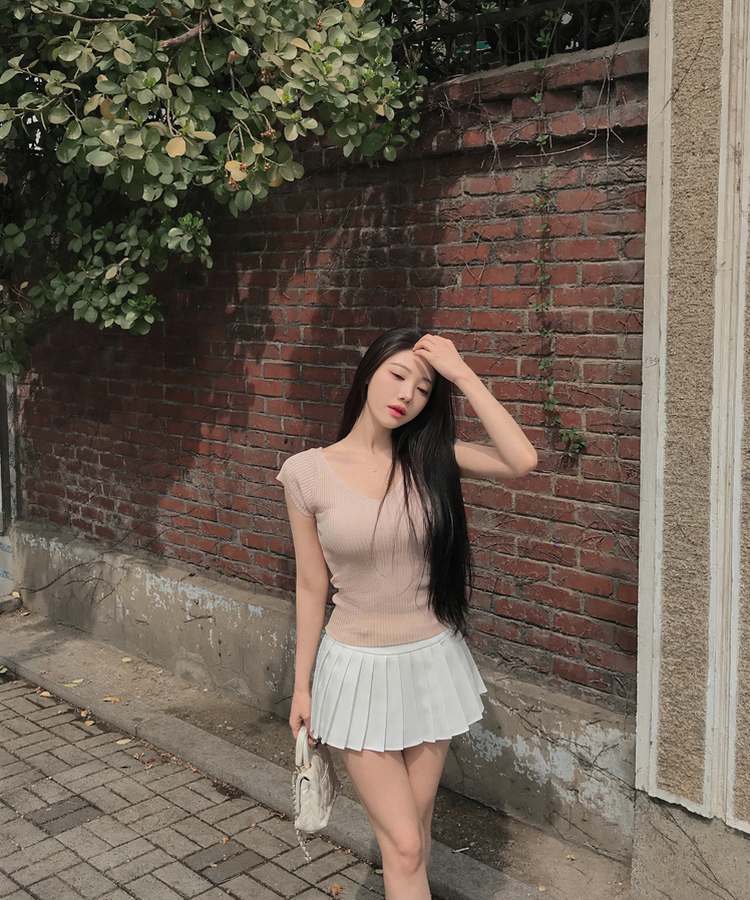 縦リブ半袖Tシャツ(5color) PINK