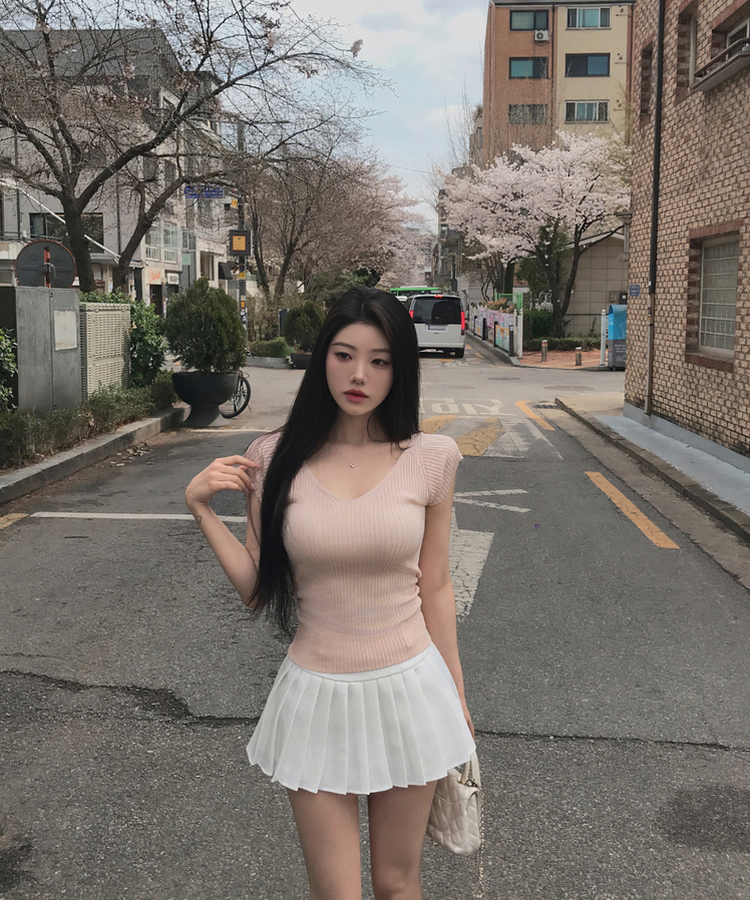 縦リブ半袖Tシャツ(5color) PINK