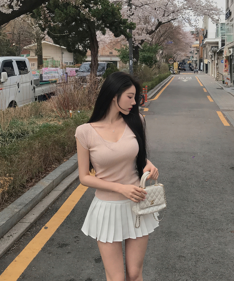 縦リブ半袖Tシャツ(5color) PINK