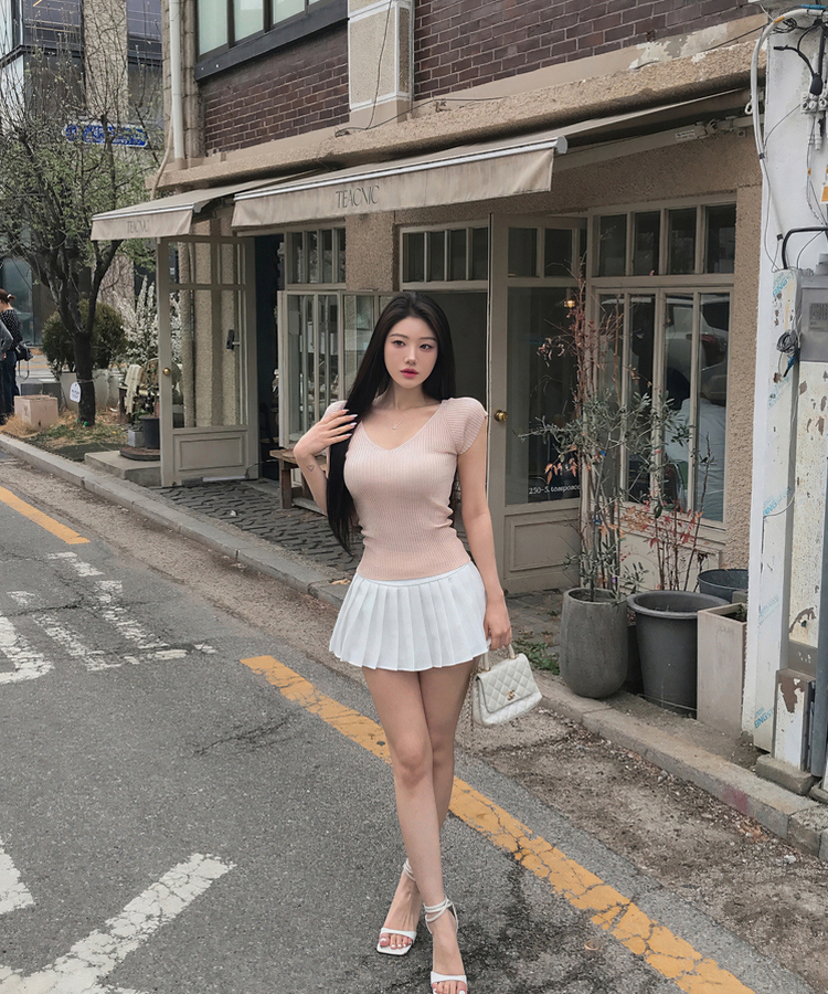 縦リブ半袖Tシャツ(5color) PINK