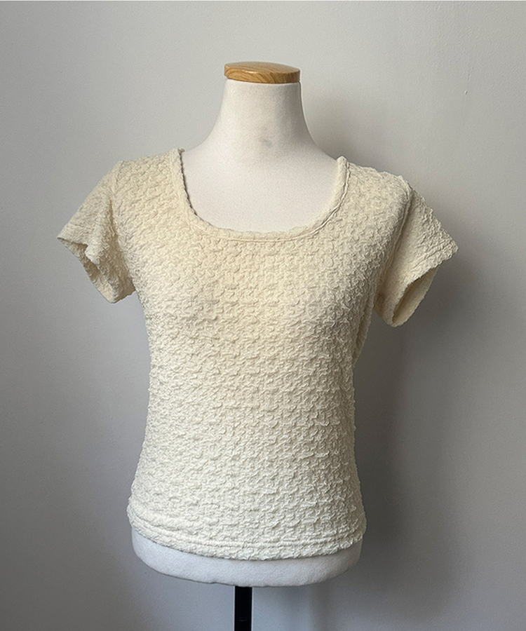 해피 주름 링클 스퀘어넥 슬림핏 반팔 티셔츠