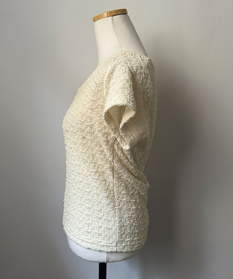 해피 주름 링클 스퀘어넥 슬림핏 반팔 티셔츠