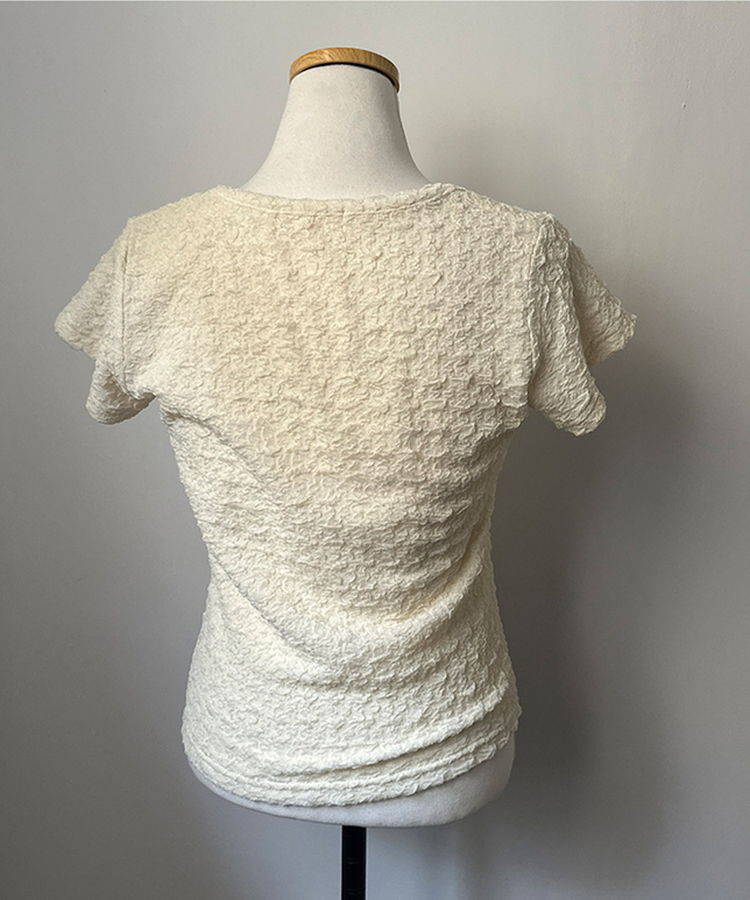 해피 주름 링클 스퀘어넥 슬림핏 반팔 티셔츠