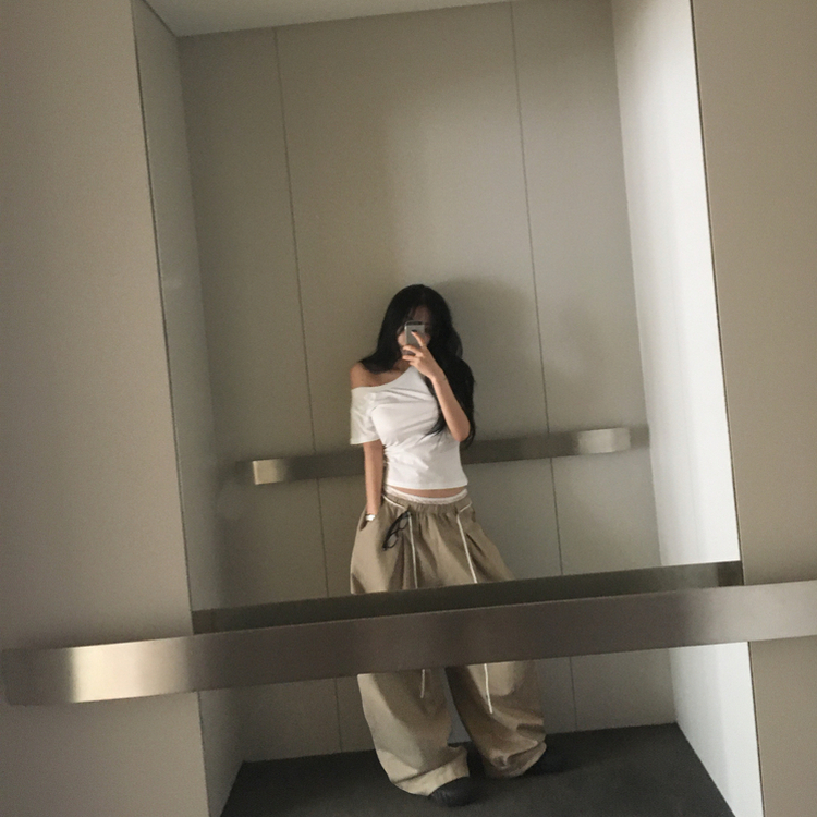 ワンショルダー半袖Tシャツ(5color) WHITE