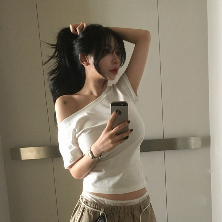 ワンショルダー半袖Tシャツ(5color) WHITE