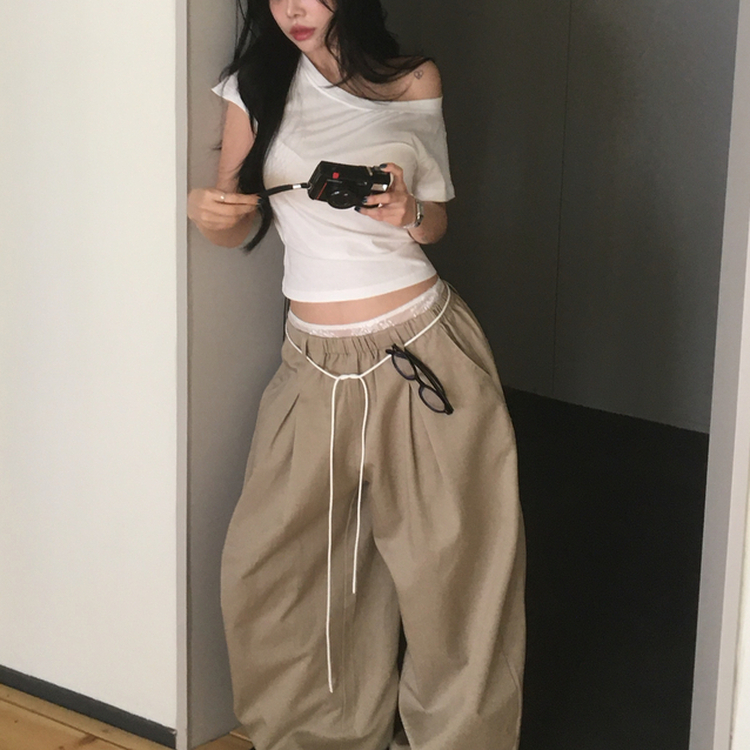 ワンショルダー半袖Tシャツ(5color) WHITE