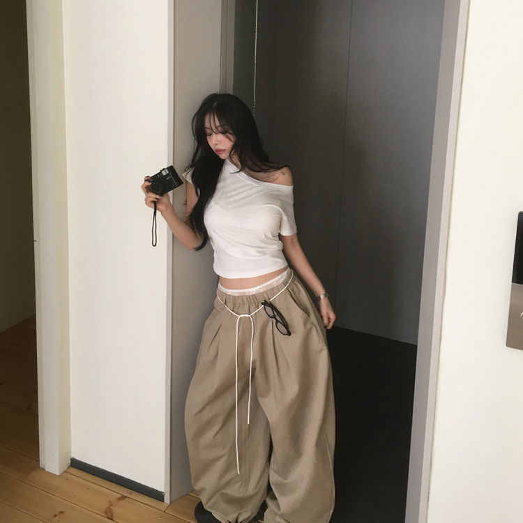 ワンショルダー半袖Tシャツ(5color) WHITE