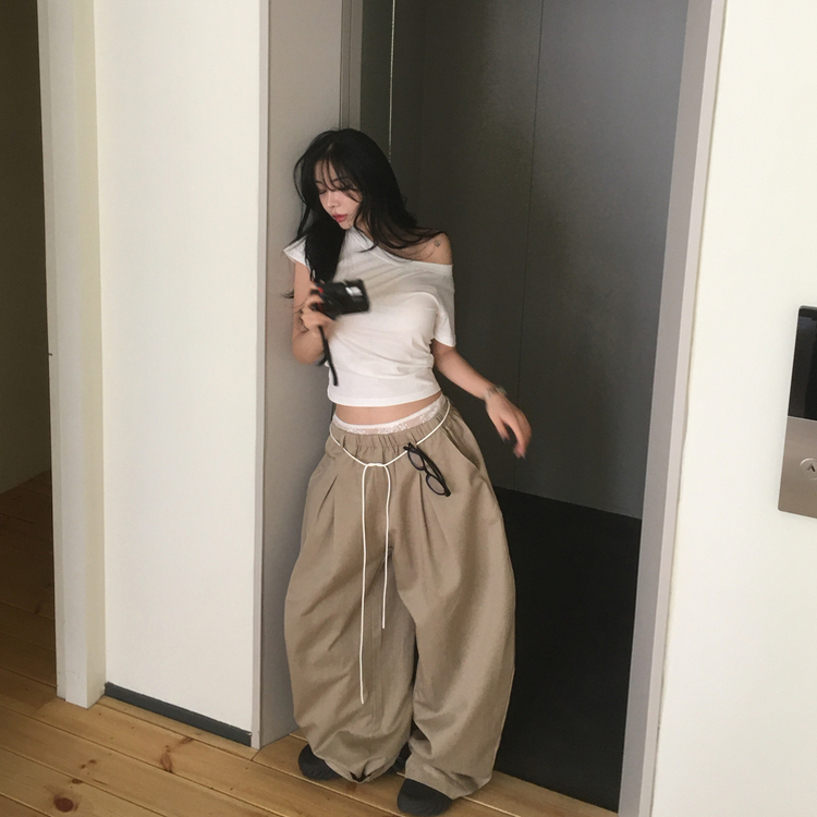 ワンショルダー半袖Tシャツ(5color) WHITE