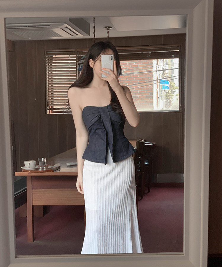 リボンデニムキャミソールブラウス DARK BLUE