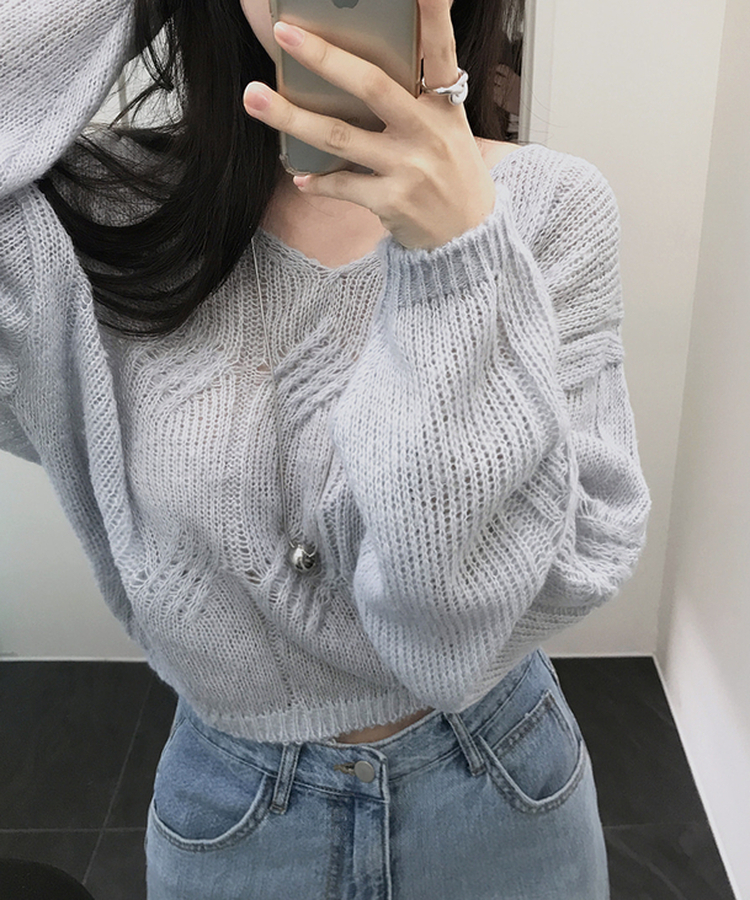 Vネックシースルーニット SKY BLUE