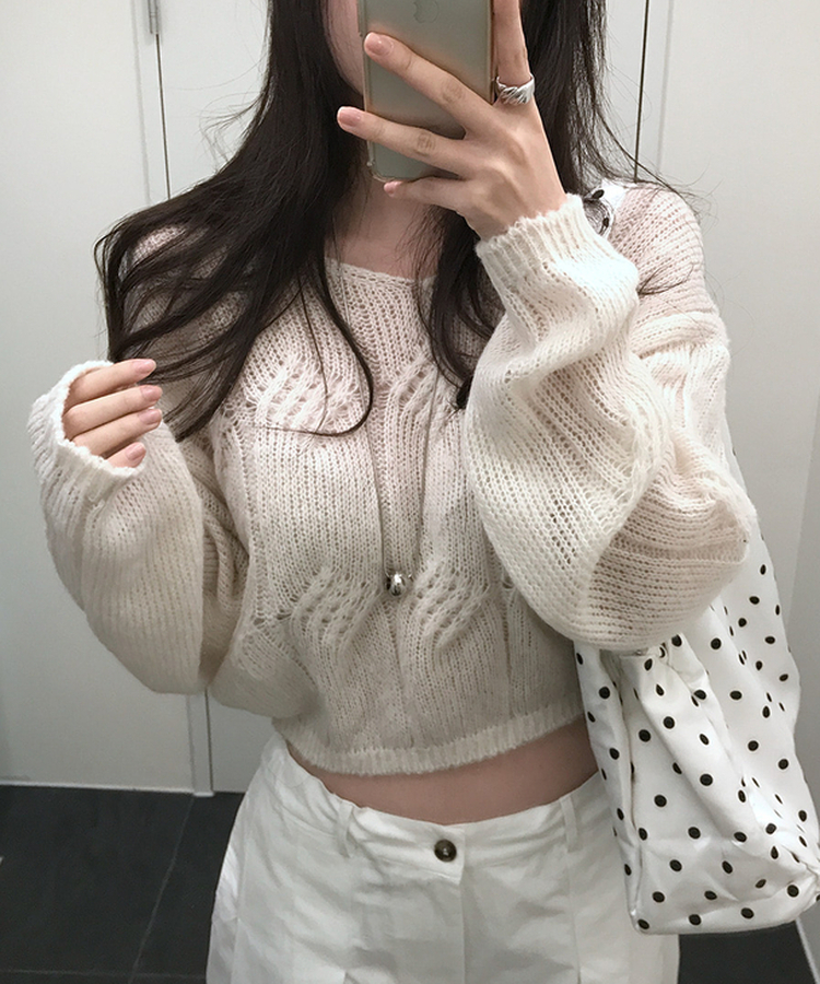 Vネックシースルーニット LIGHT BEIGE