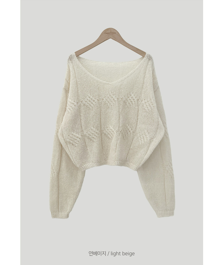 Vネックシースルーニット