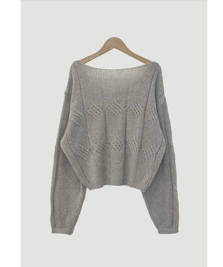 Vネックシースルーニット