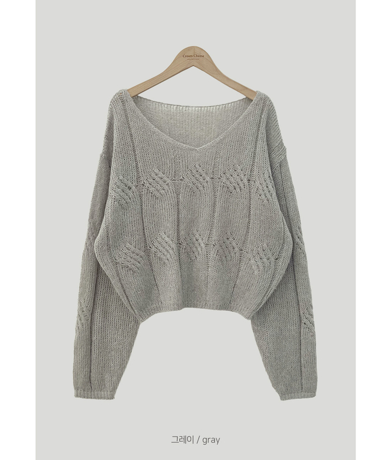 Vネックシースルーニット