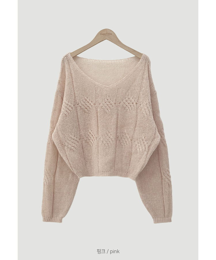 Vネックシースルーニット