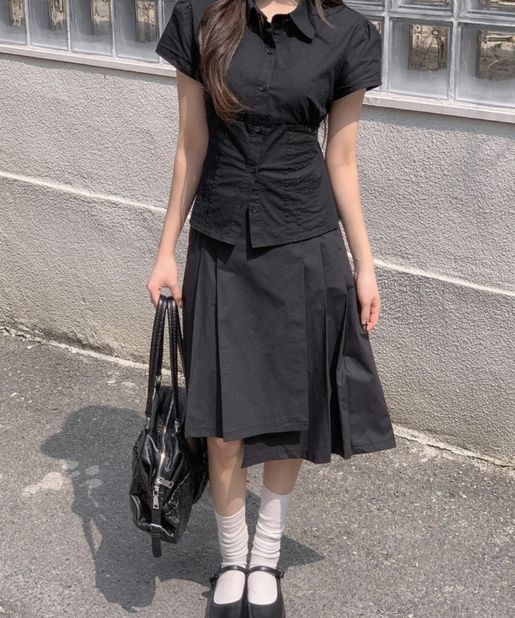プリーツミディスカート BLACK