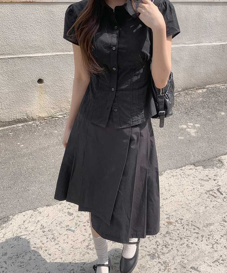プリーツミディスカート BLACK