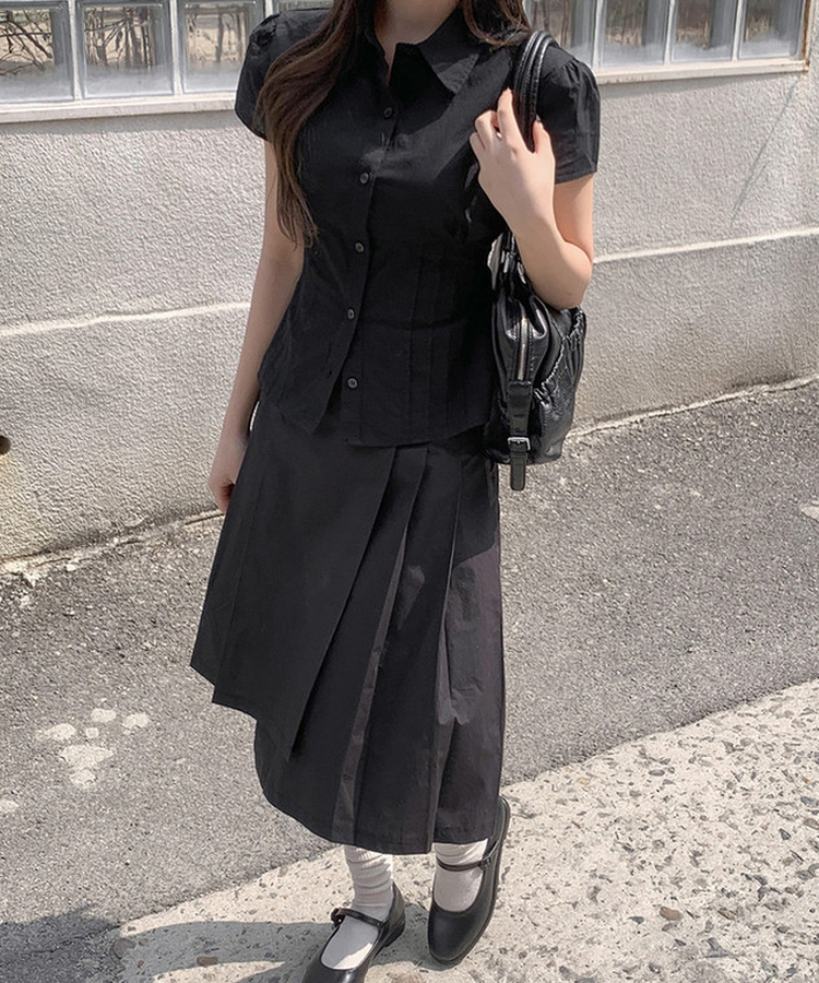 プリーツミディスカート BLACK