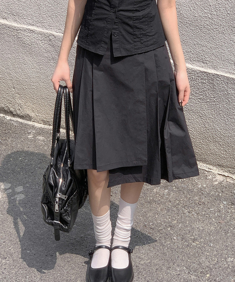 プリーツミディスカート BLACK