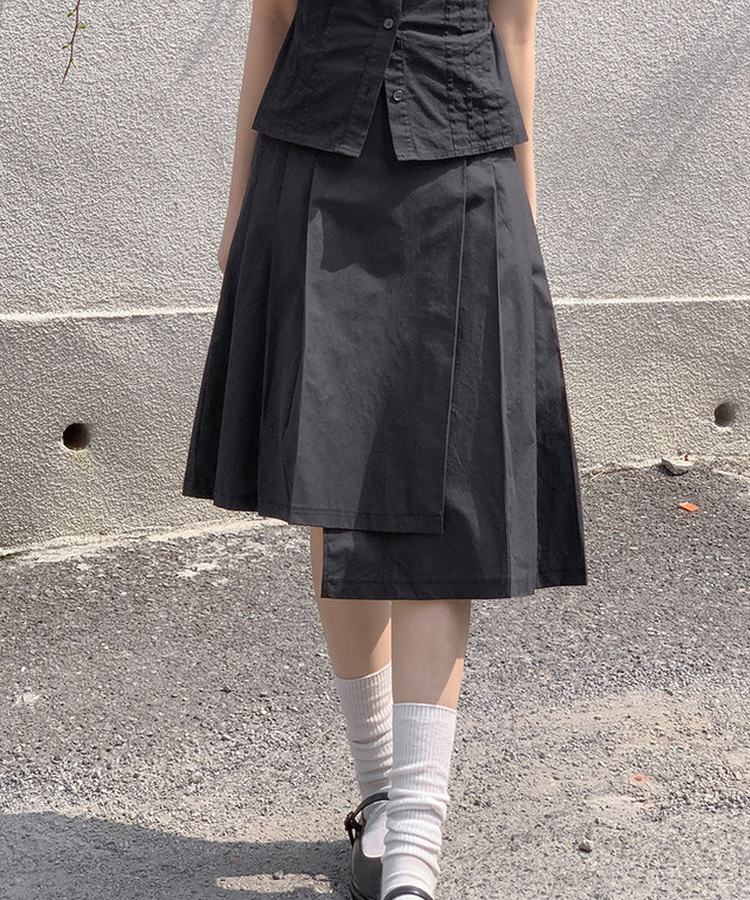 プリーツミディスカート BLACK
