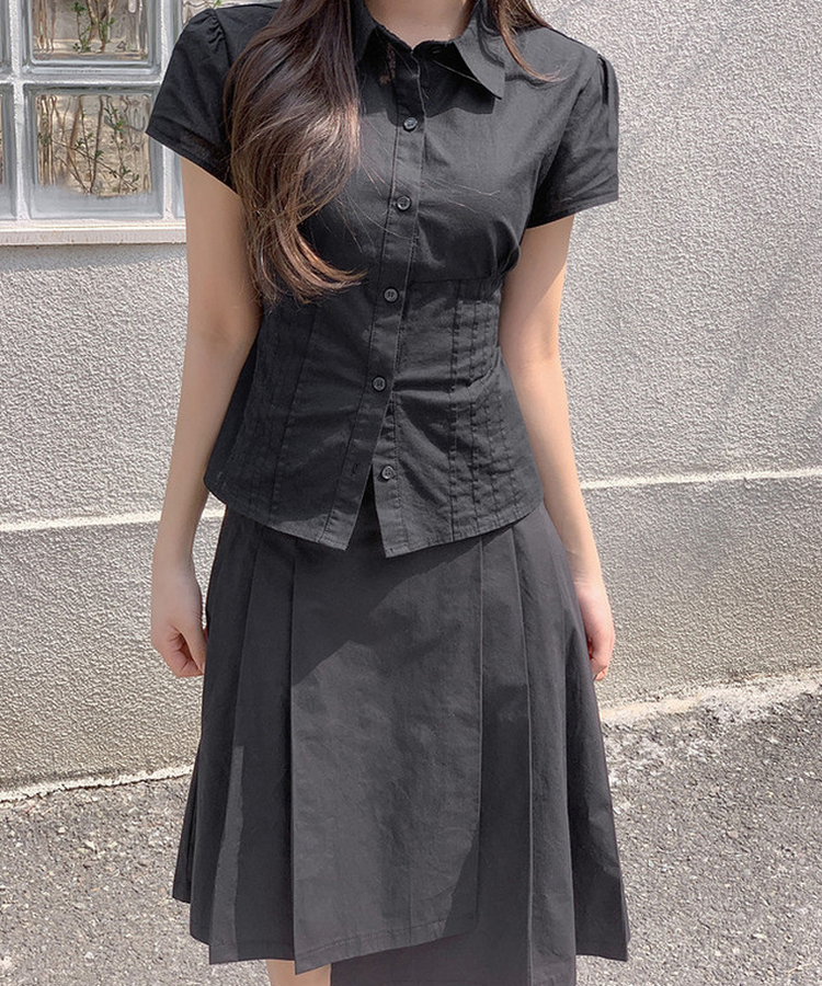 プリーツミディスカート BLACK