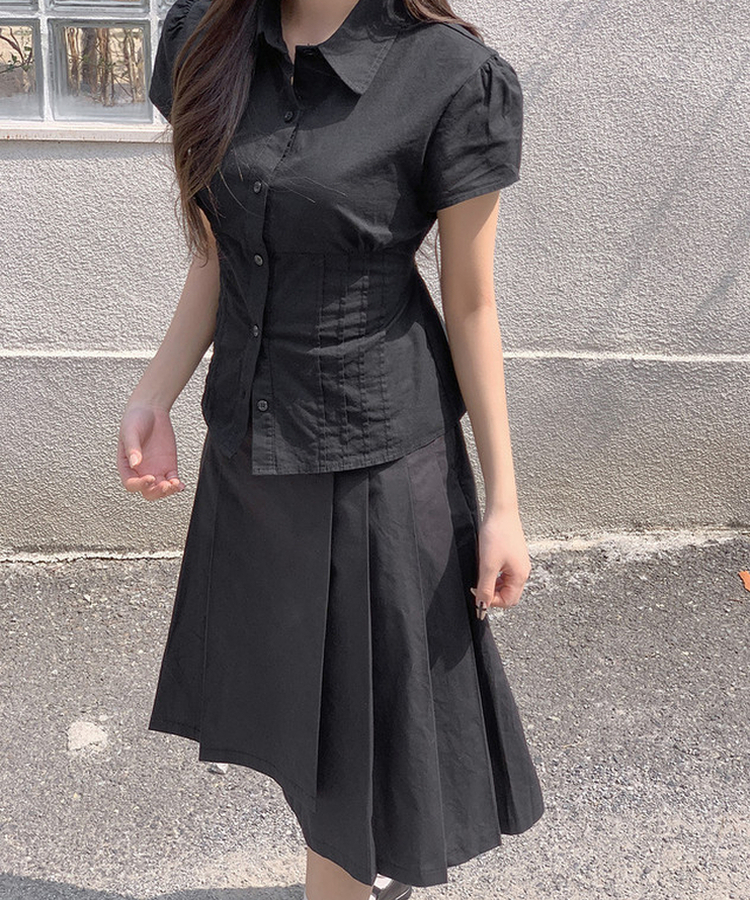 プリーツミディスカート BLACK