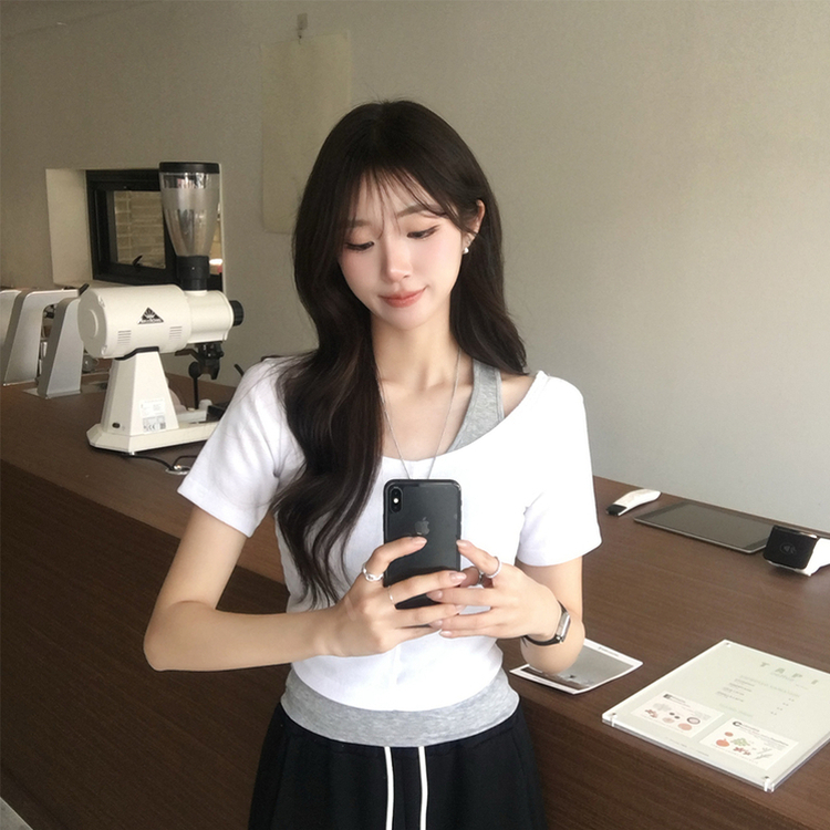 【SET】ホルターネックキャミソール 半袖Tシャツ(5color) WHITE