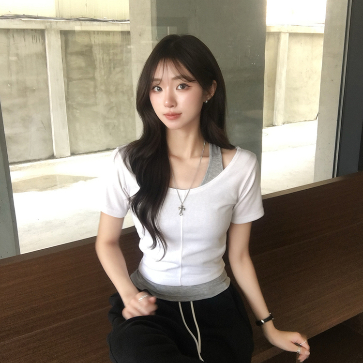 【SET】ホルターネックキャミソール 半袖Tシャツ(5color) WHITE